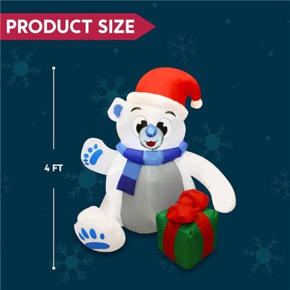 Amazon.com: Lvydec Lighted Inflatable Polar Bear Christmas  4 ft Christmas Self Inflatable Polar Bear LED Light Up Giant Blow Up Yard Decor